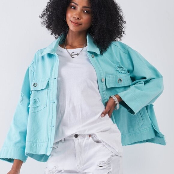 Distressed Button Down Denim Jacket - Picture 4 of 5